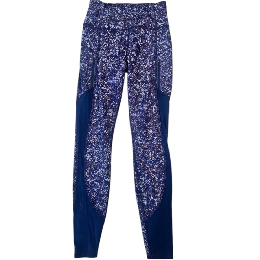 Athleta purple abstract zip pockets leggings